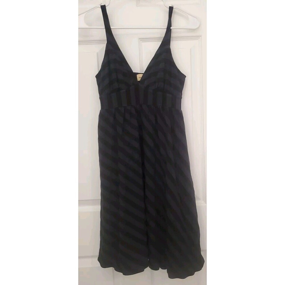 Ella Moss Gray Black Assymetrical Striped Midi Dress Spaghetti Strap Size L